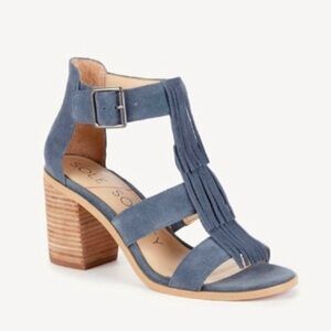 Bohemian Nomad Blue fringe Heels with Gladiator Design desert revival real suede